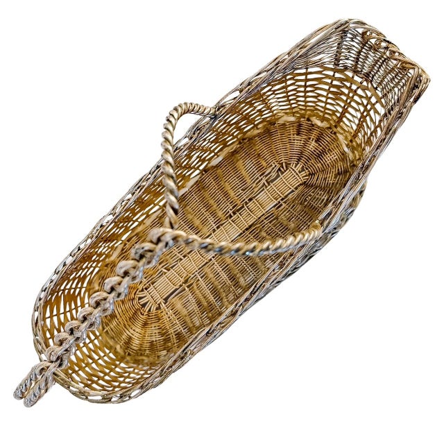 Silver Vintage Woven Silver-Plated Wire Wine Bottle Basket Caddy & Sommelier Basket For Sale - Image 8 of 14