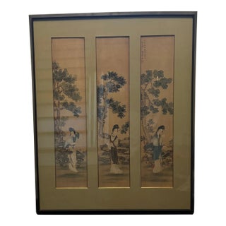 Late 19th Century Antique Triptych Paintings of Three Japanese Women, Framed For Sale
