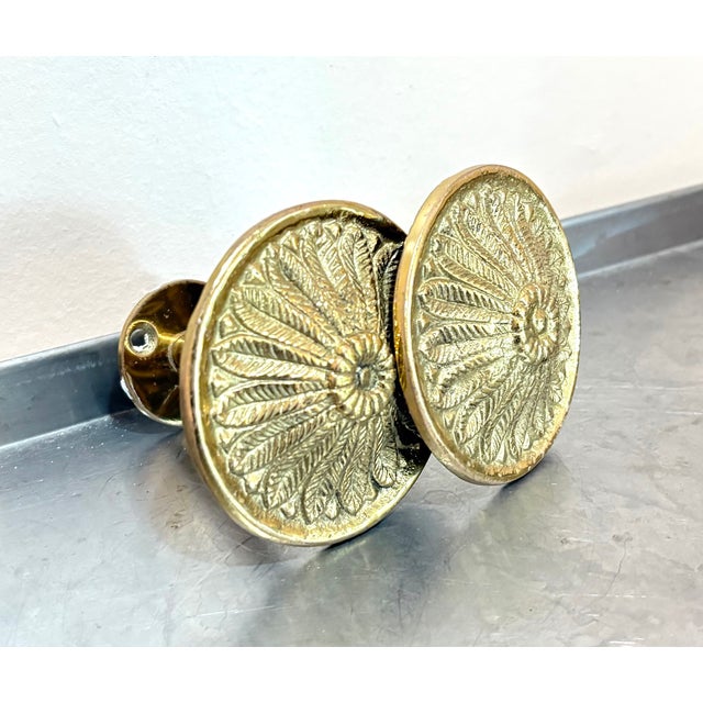 Brass Flower Door Knobs Set of 2 For Sale - Image 4 of 5