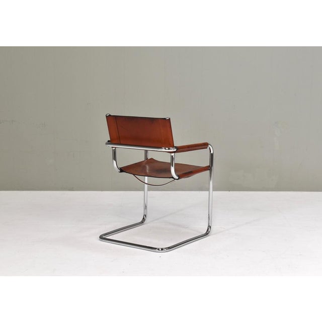 Tan S34 Dining Armchair in Cognac Saddle Leather by Mart Stam for Fasem, 1970s For Sale - Image 8 of 18