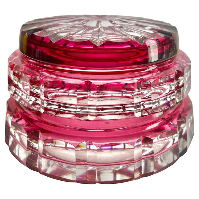 Val Saint Lambert Signed Vibrant, cased-crystal 'Bonboniere with a Lit cut-to-clear Art Deco decoration Weight Crystal 1.9...