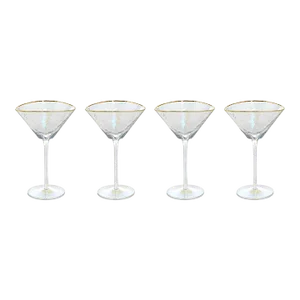 Kampari Triangular Martini Glasses with Gold Rim, Luster, Set of 4