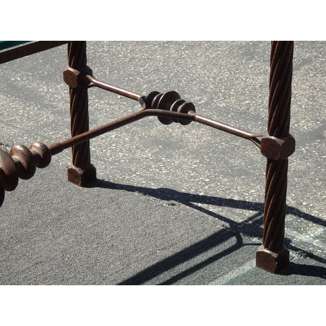 Vintage Diego Giocometti Iron Patinated Metal Dining Table Desk W Beveled Glass For Sale - Image 13 of 16