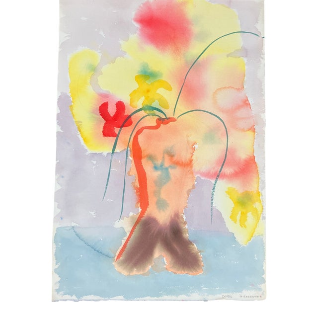 1970’s Original Abstract Expressionist Still Life Watercolor Painting Signed For Sale