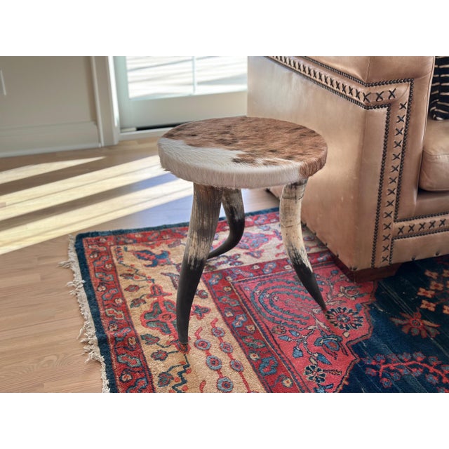 Late 20th Century 20th Century Vintage Western Cowhide and Bull Horn Side Table For Sale - Image 5 of 8