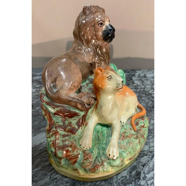 English Late 19th Century Staffordshire Lions For Sale - Image 3 of 4