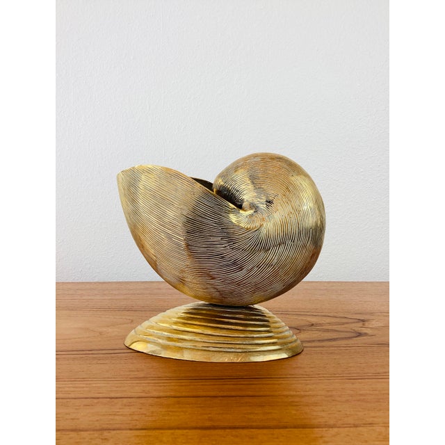 1980s Vintage 1980s Mottahedeh Brass Nautilus Shell Vessel For Sale - Image 5 of 8