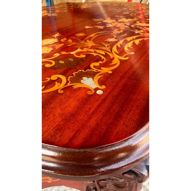 Auburn Vintage Rococo Style Printed Marquetry Accent Table For Sale - Image 8 of 16