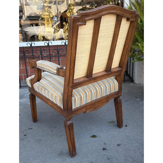 1990s Hendrix Allardyce Neoclassical Walnut Leather & Velvet Arm Chair For Sale - Image 5 of 8