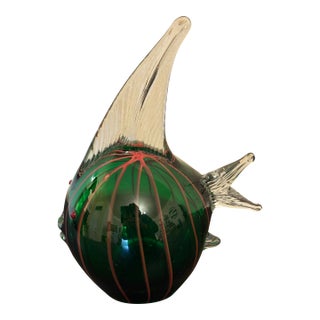 Murano Vintage Hand Blown Glass Blow Fish Sculpture For Sale