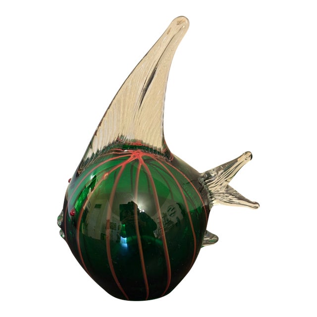 Murano Vintage Hand Blown Glass Blow Fish Sculpture For Sale