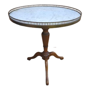 Mid-Century French Mahogany Marble Top Galleried Gueridon Table