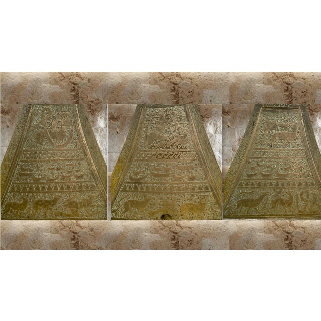 Gothic Antique Torchiere Table Lamp: Brass Pyramid Shape With Etched Hieroglyphics For Sale - Image 3 of 12