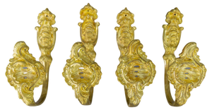 French Rococo Style Gilt Bronze Curtain Tiebacks or Curtain Holders, 1890s, Set of 4