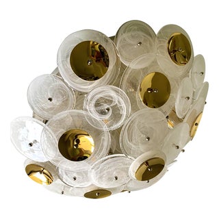 Venied-White Disks Murano Glass Flush Mount by Simoeng For Sale