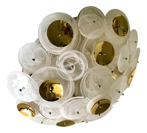 Venied-White Disks Murano Glass Flush Mount by Simoeng