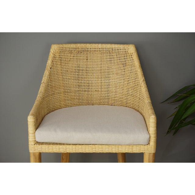 Mid-Century Modern Wood and Rattan High Bar Stools, Set of 2 For Sale - Image 3 of 8