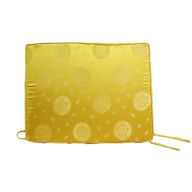 Chinese Oriental Golden Yellow Silk Fabric Rectangular Seat Cushion Pad For Sale In San Francisco - Image 6 of 6