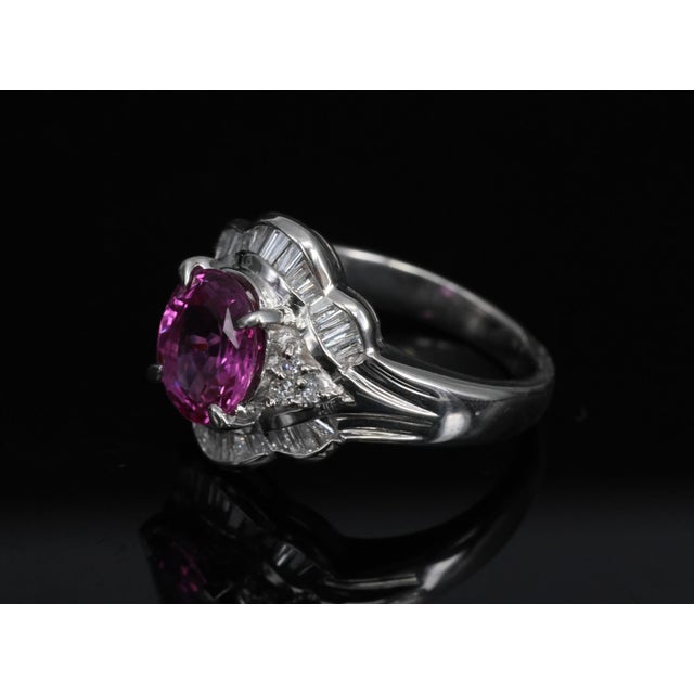Late 20th Century Intense Pink Sapphire 0.41ct Diamond Platinum Ring Size 5.5 For Sale - Image 12 of 18
