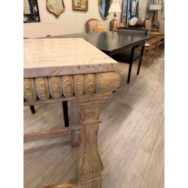 Baker Furniture Company Contemporary Cerused Oak and Travertine Console Table Attributed to Baker For Sale - Image 4 of 6
