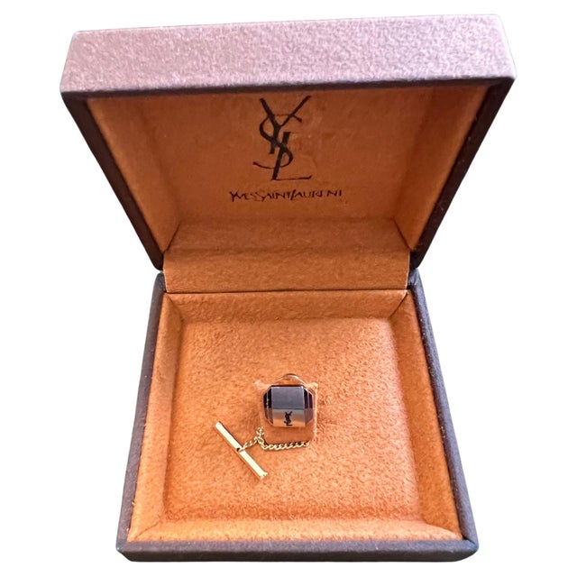 Vintage Yves Saint Tie Pin, Gold Plate and Stainless Steel, logo “Circa 1990s” For Sale