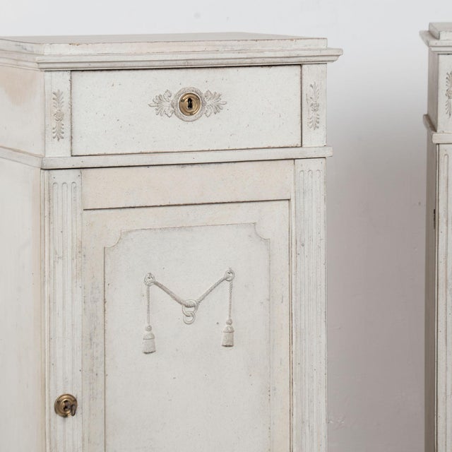 Pair 19th Century Swedish Gustavian White Painted Narrow Cabinets For Sale - Image 6 of 18
