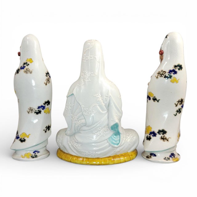 Japanese Kutani Porcelain Buddhist Triad of Kannon, 1800s For Sale - Image 3 of 13
