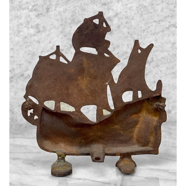 Early 20th Century Antique Arts & Crafts Cast Iron Spanish Galleon Ship Doorstop For Sale - Image 5 of 9