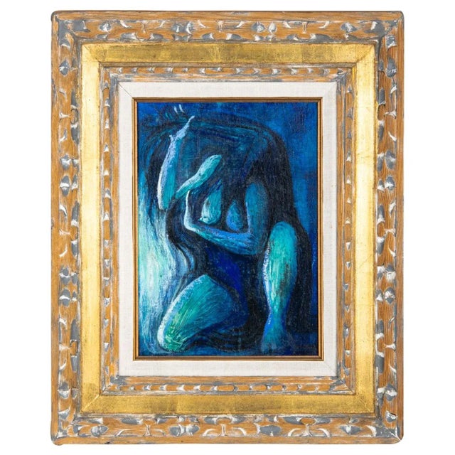 "Figure in Blue", Oil on Canvas, Framed For Sale - Image 10 of 10