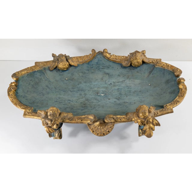 Renaissance 19th Century or Earlier Italian Venetian Painted Blue and Gold Cradle or Centerpiece For Sale - Image 3 of 12