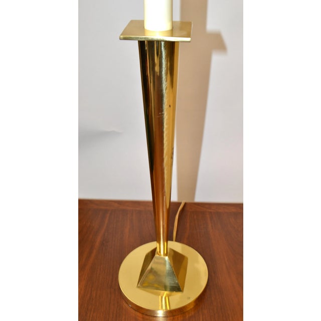 Brass Late 20th Century Solid Brass Geometric Tall Table Lamp Black Fabric Drum Shade For Sale - Image 8 of 13