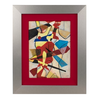 Multicolor Abstract Cubist Oil Painting With Monogram Signature Mj For Sale
