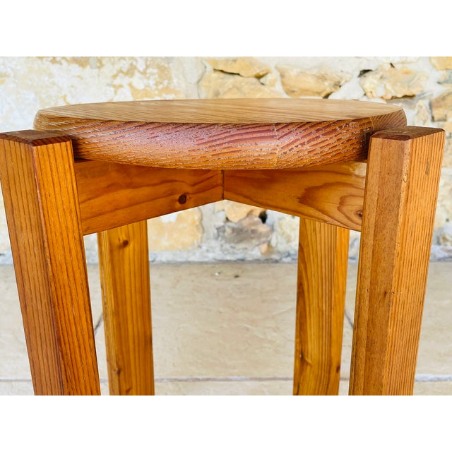 Vintage Fir Wood Stool with Fins, 1970s For Sale - Image 13 of 18