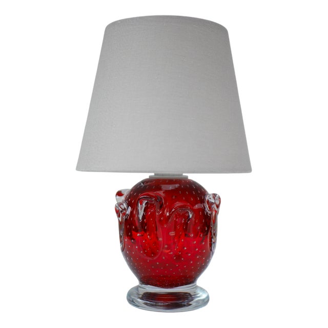 Bright Red Crystal Glass Lamp by Börne Augustsson for Åseda, Sweden For Sale