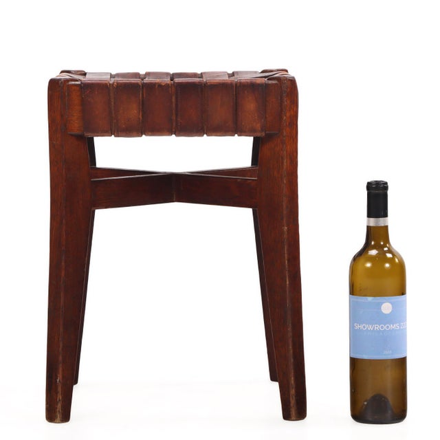 1920s Pair of French Oak Stools With Woven Leather Strap Seats, C 1925 For Sale - Image 5 of 7