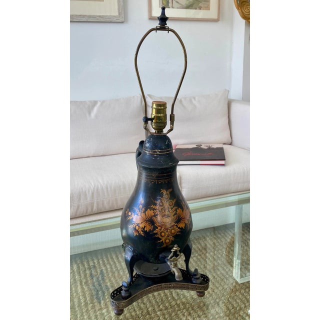 Beautiful French tole decanter lamp. Fabulous details of metal work and painting. Add some French Style to your home .