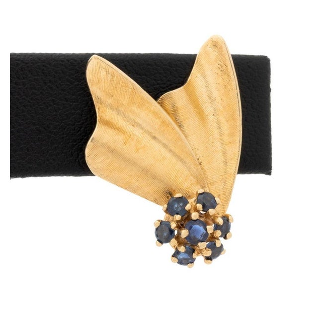 Modern Vintage Modernist 14k Yellow Gold Sapphire Clip Earrings For Sale - Image 3 of 6
