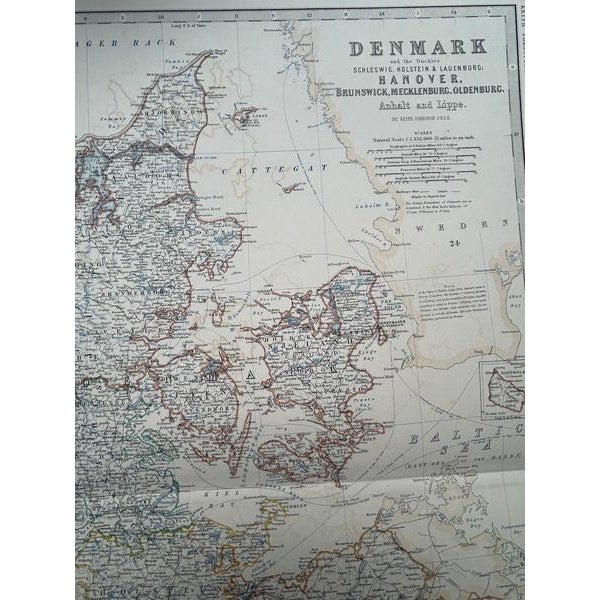 Paper Denmark & Schleswig-Holstein Map with Copenhagen & Iceland Insets, 1865 For Sale - Image 7 of 10