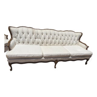 Vintage Attributed Bassett Furniture - Chalons Collection -Tufted French Provincial Sofa in Sequoia Cherry For Sale