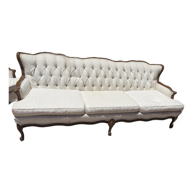 Vintage Attributed Bassett Furniture - Chalons Collection -Tufted French Provincial Sofa in Sequoia Cherry For Sale