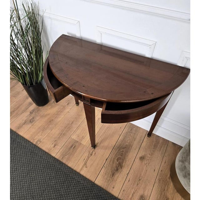 Mid-Century Italian Demi Lune Wall Console in Wood with Hidden Drawers, 1960s For Sale - Image 6 of 10