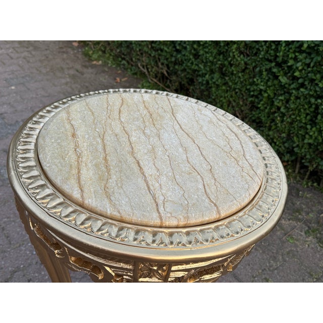 French 1970s French Louis XVI Gold Beech Marble Side Table For Sale - Image 3 of 10