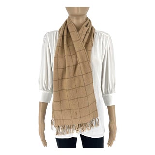 Late 20th Century Polo Ralph Lauren Beige Checked 100% Wool Scarf For Sale