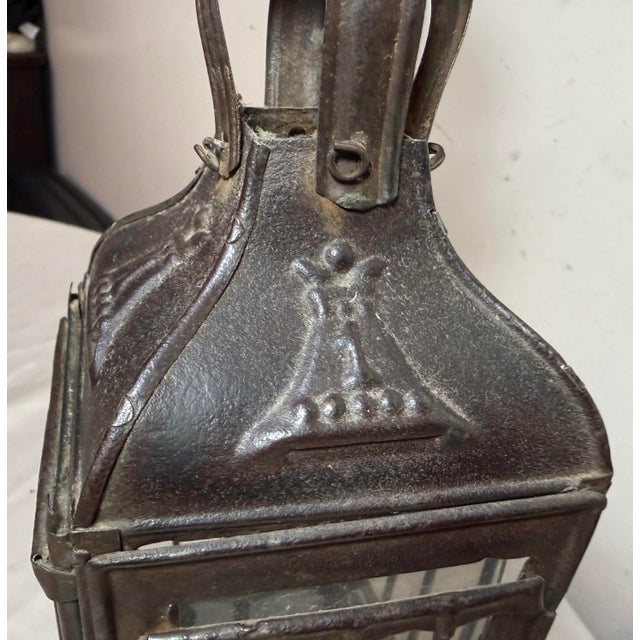 19th Century Rare Antique Early 19th Century French #1 Steel Glass Candle Holder Lantern For Sale - Image 11 of 16