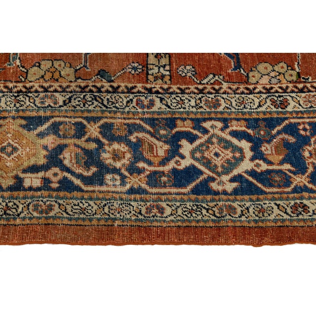 Vintage Persian Mahal Rug Hand-Knotted Wool All-Over Floral Terracotta & Indigo For Sale - Image 9 of 9