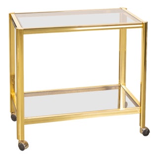 Vintage 20th Century French Gilt Brass Drinks Trolley attributed to Maison Jansen, 1970s For Sale
