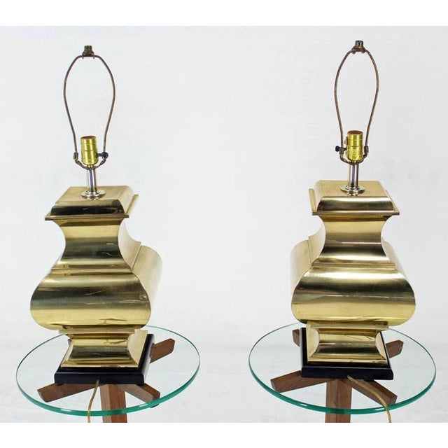 Late 20th Century Modern Figural Sculptural Profile Square Base Polished Brass Table Lamps - a Pair For Sale - Image 9 of 9