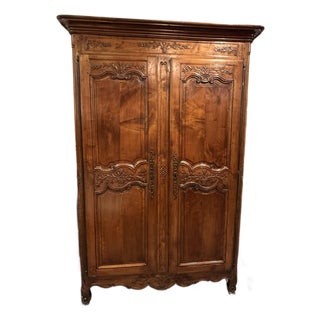 19th Century French Provincial Carved Walnut Armoire For Sale
