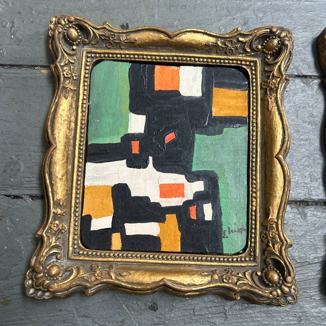 Set of two contemporary abstract paintings by Stephen Heigh. Each measure approximately 6.5x7.25. Check out my shop Robins...