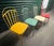 Set of 4 vintage outdoor Pottery Barn bistro chairs. Handcrafted of powder-coated welded steel and finished in four colors...